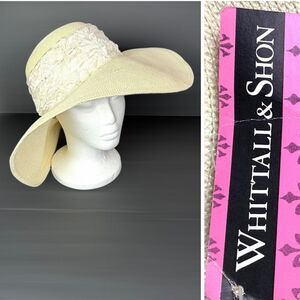 Whittall & Shon Wide Brim Straw Hat Lace Knotted Wrap Summer Derby Garden Party